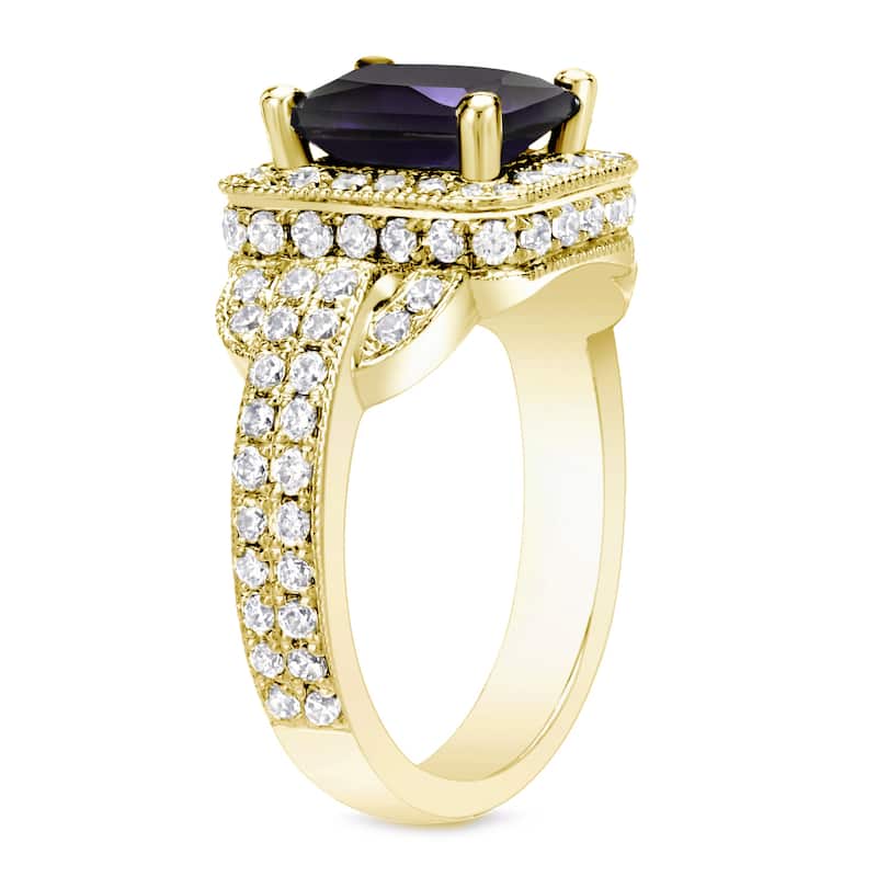 Auriya Radiant-Cut 1ct Blue Sapphire and 1ct TDW Diamond Halo Engagement Ring 14k Gold (H-I, SI1-SI2)