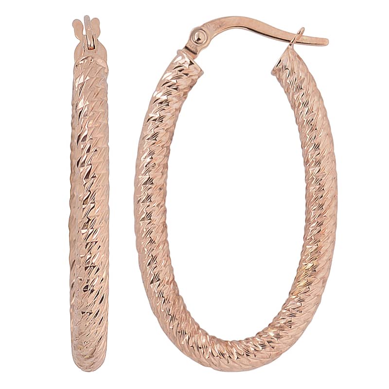 Fremada 10k Gold Diamond-cut Oval Hoop Earrings