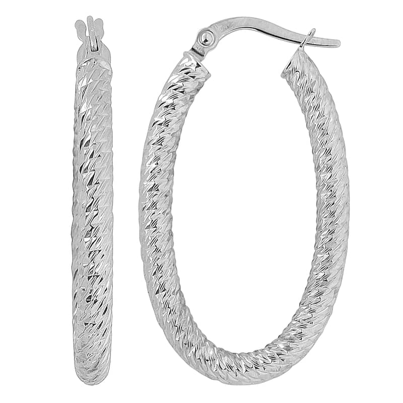 Fremada 10k Gold Diamond-cut Oval Hoop Earrings