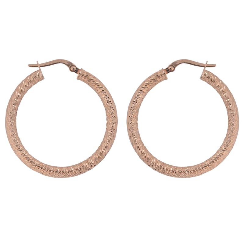 Fremada 10k Gold 3x25-mm Diamond-cut Round Hoop Earrings
