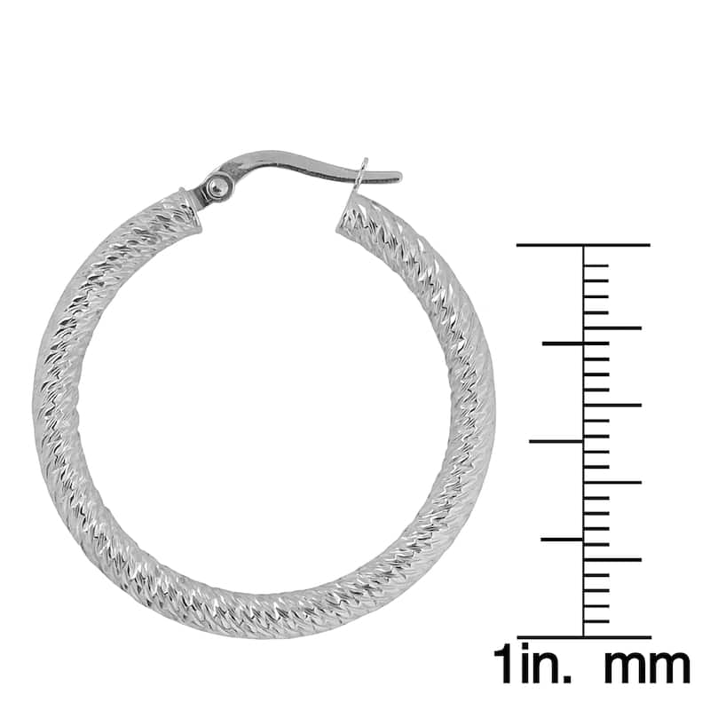 Fremada 10k Gold 3x25-mm Diamond-cut Round Hoop Earrings