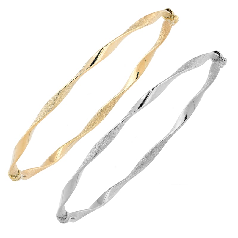 Fremada 10k Gold 3-mm High Polish and Satin Finish Twist Bangle - White