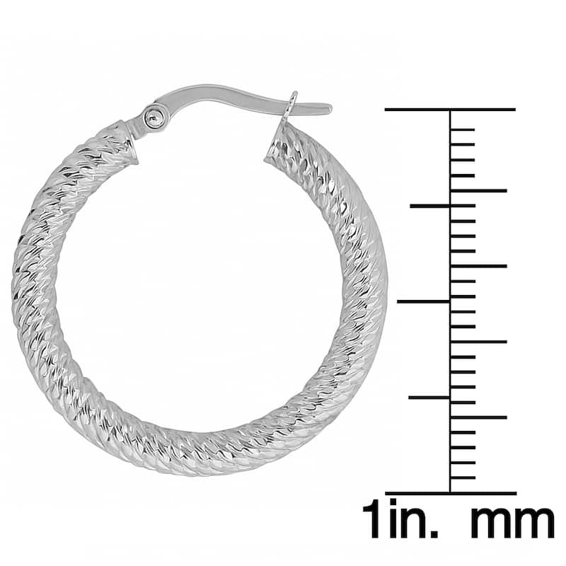 Fremada 10k White Gold 20mm Diamond-cut Round Hoop Earrings