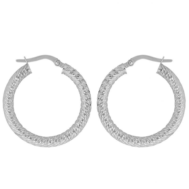 Fremada 10k White Gold 20mm Diamond-cut Round Hoop Earrings