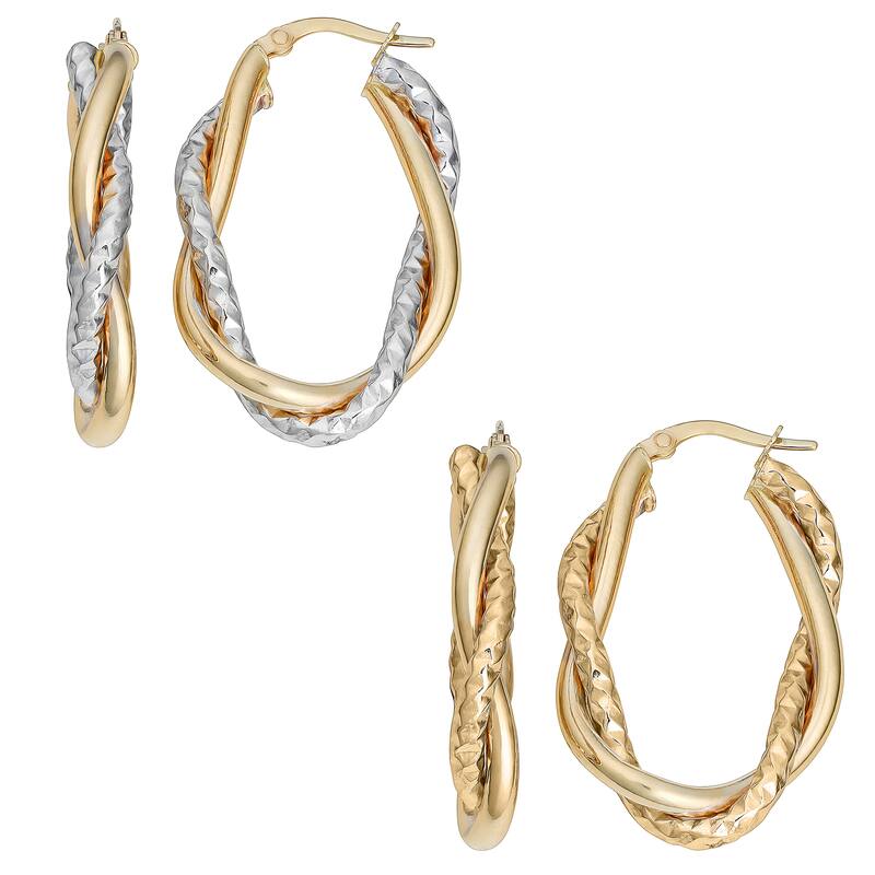 Fremada 10k Gold Interwined High Polish and Diamond-cut Oval Hoop Earrings