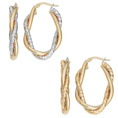Fremada 10k Gold Interwined High Polish and Diamond-cut Oval Hoop Earrings