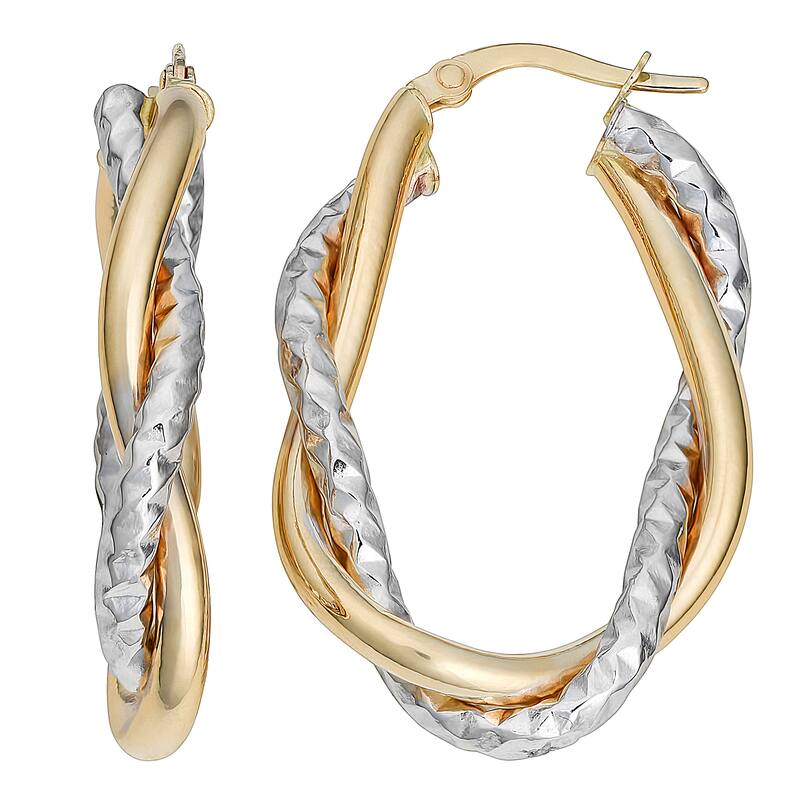 Fremada 10k Gold Interwined High Polish and Diamond-cut Oval Hoop Earrings