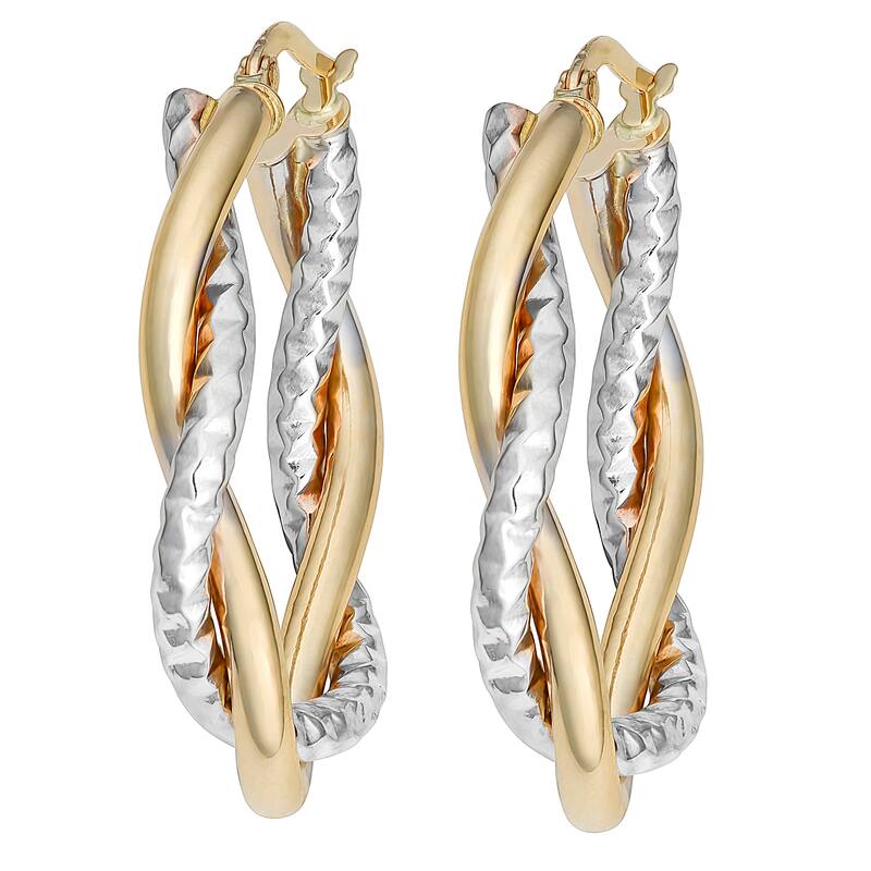 Fremada 10k Gold Interwined High Polish and Diamond-cut Oval Hoop Earrings
