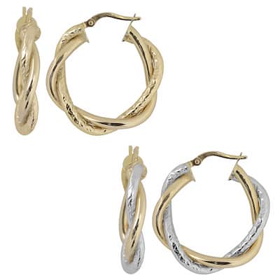 Fremada 10k Gold Interwined High Polish and Diamond-cut Round Hoop Earrings