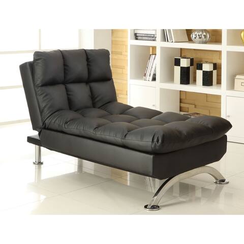 Furniture of America Pova Traditional Black Faux Leather Chaise