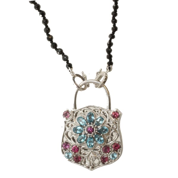 Shop Dallas Prince Gold over Silver Multi-gemstone 'Lock' Necklace ...