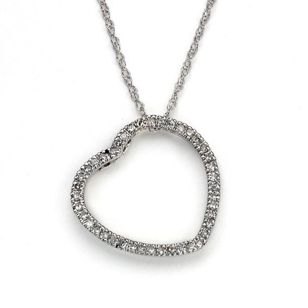 Black Diamond Dangling Heart Pendant 1//3ct 10k White Gold