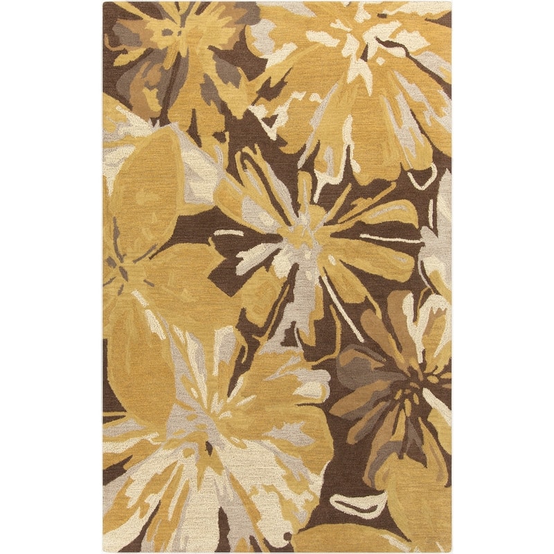 Handmade Putty Transitional Floral Wool Area Rug