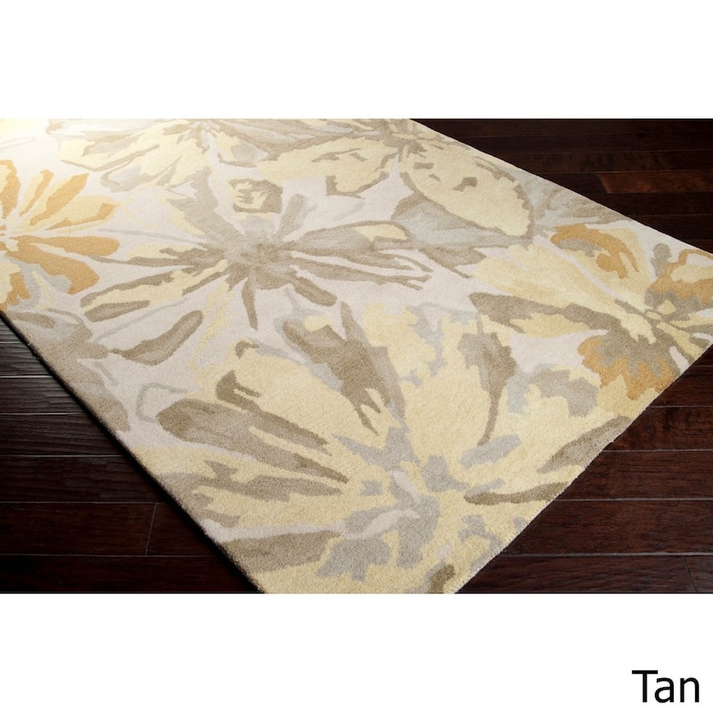 Handmade Putty Transitional Floral Wool Area Rug