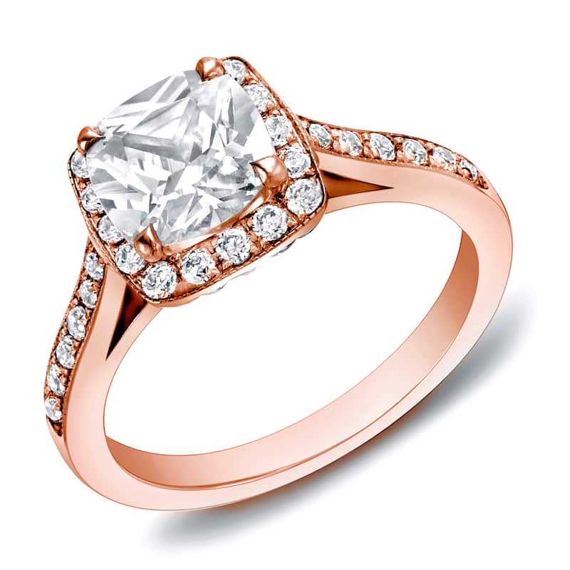Auriya 14k Rose Gold 2ctw Cushion-cut Halo Diamond Engagement Ring Certified (H-I, SI1-SI2)