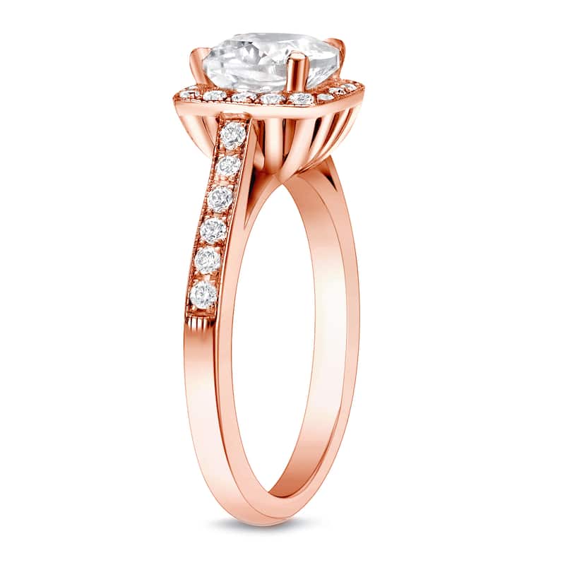 Auriya 14k Rose Gold 2ctw Cushion-cut Halo Diamond Engagement Ring Certified (H-I, SI1-SI2)