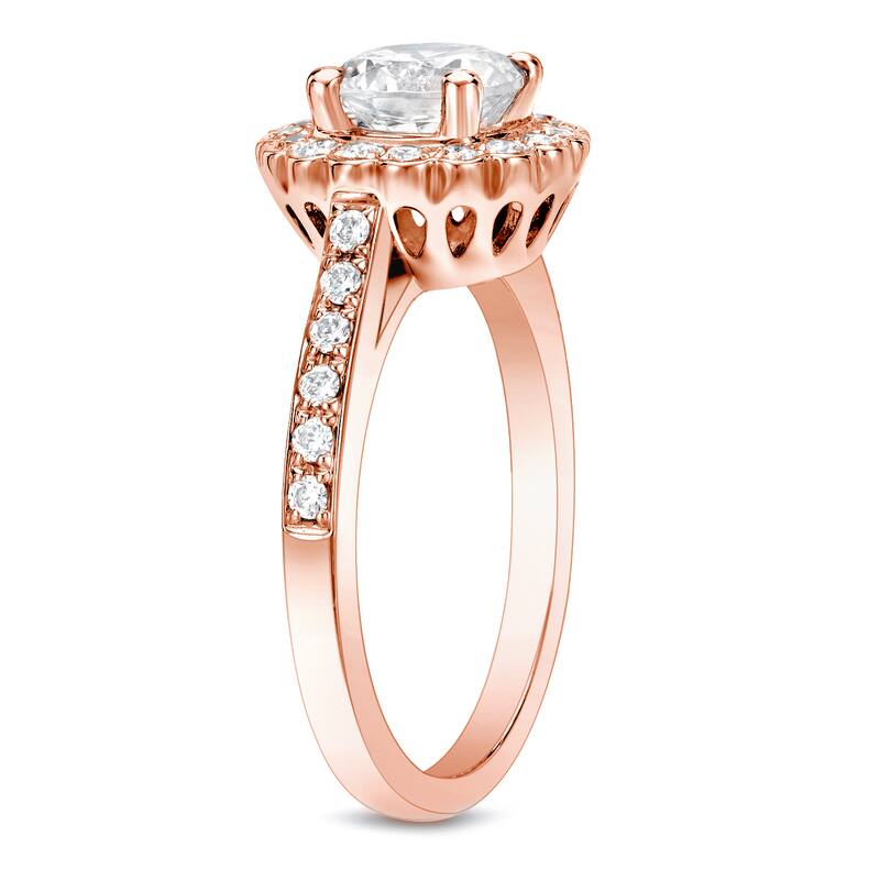 Auriya 14k Rose Gold 1 1/3ctw Round Halo Diamond Engagement Ring Certified