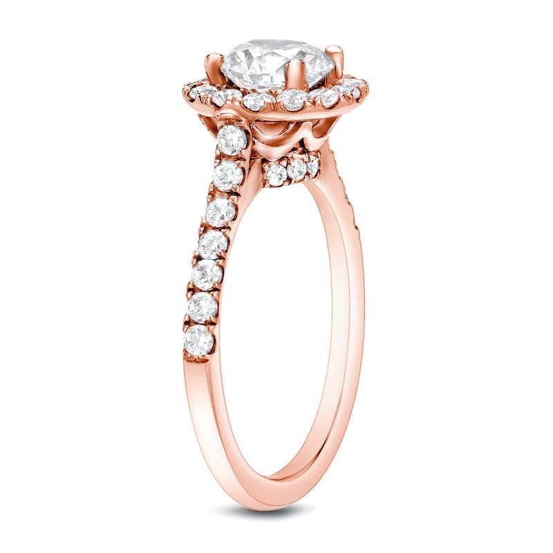 Auriya 14k Rose Gold 1 1/2ctw Round Halo Diamond Engagement Ring Certified