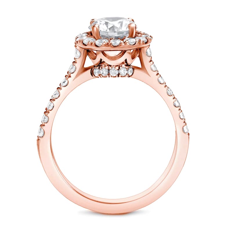 Auriya 14k Rose Gold 1 1/2ctw Round Halo Diamond Engagement Ring Certified