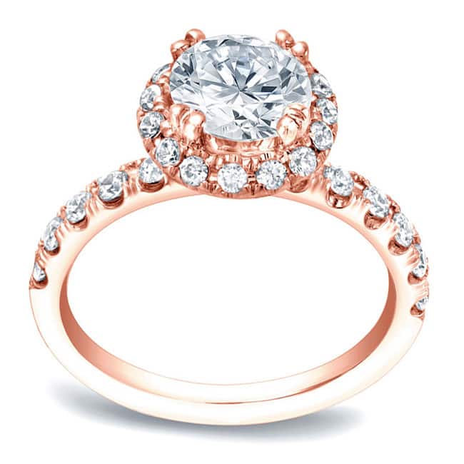 Auriya 14k Rose Gold 1 3/5ctw Round Halo Diamond Engagement Ring Certified