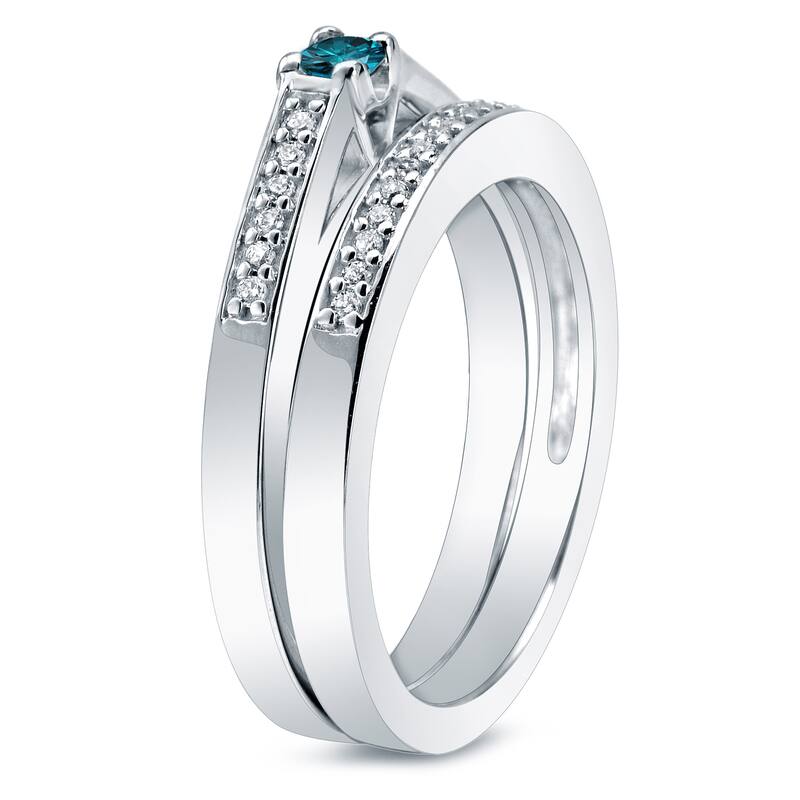 Auriya 10K Gold 1/4ctw Petite Blue Diamond Engagement Ring Set