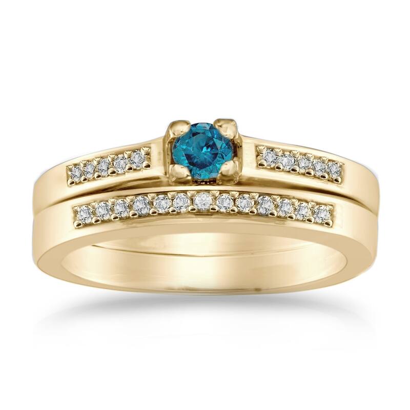 Auriya 10K Gold 1/4ctw Petite Blue Diamond Engagement Ring Set - Yellow - 4