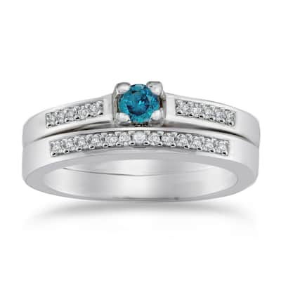 Auriya 10K Gold 1/4ctw Petite Blue Diamond Engagement Ring Set