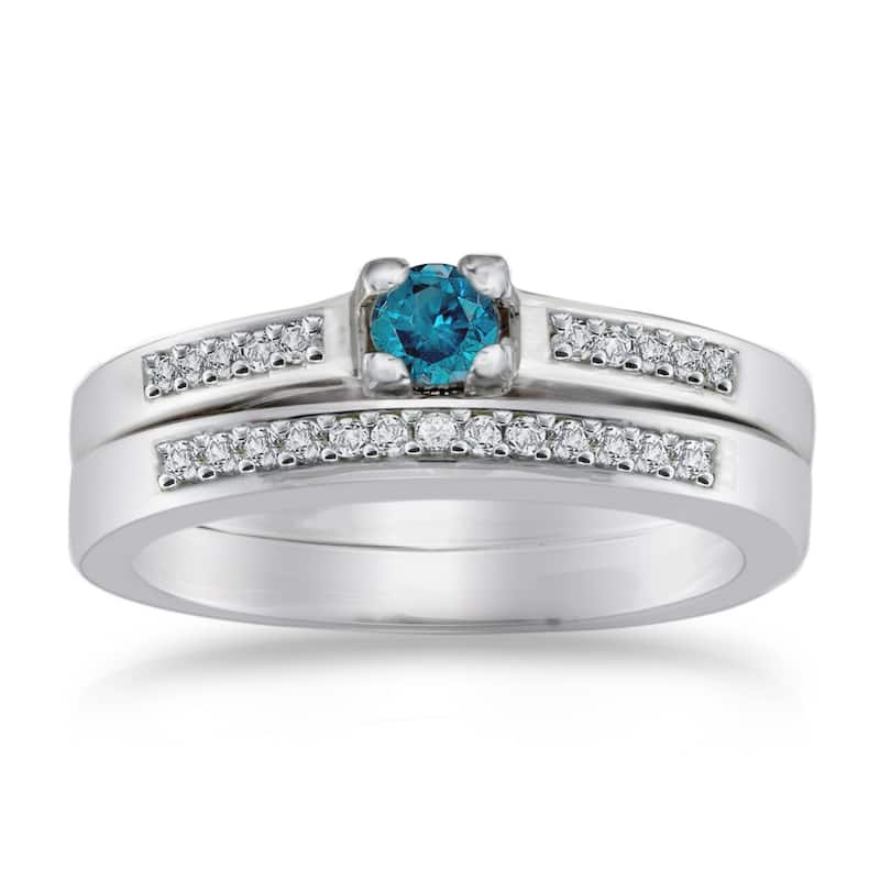 Auriya 10K Gold 1/4ctw Petite Blue Diamond Engagement Ring Set - White - 4