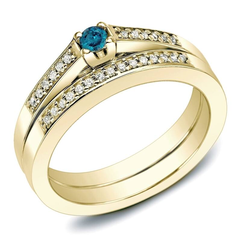 Auriya 10K Gold 1/4ctw Petite Blue Diamond Engagement Ring Set - Yellow - 5.5