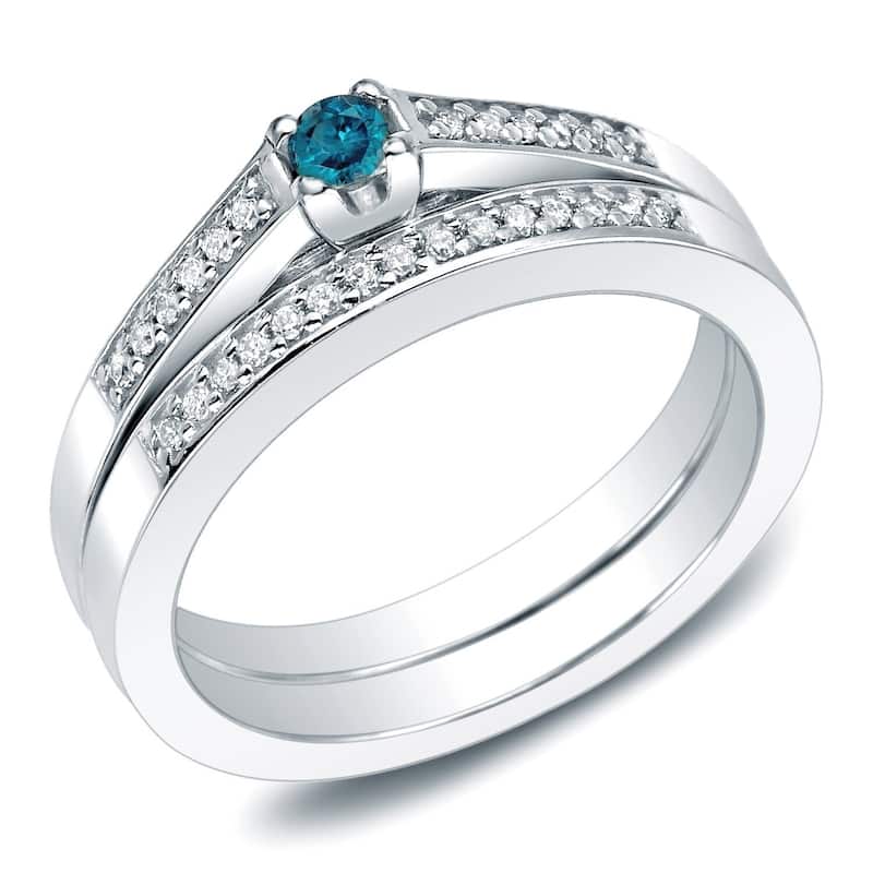 Auriya 10K Gold 1/4ctw Petite Blue Diamond Engagement Ring Set - White - 5.5
