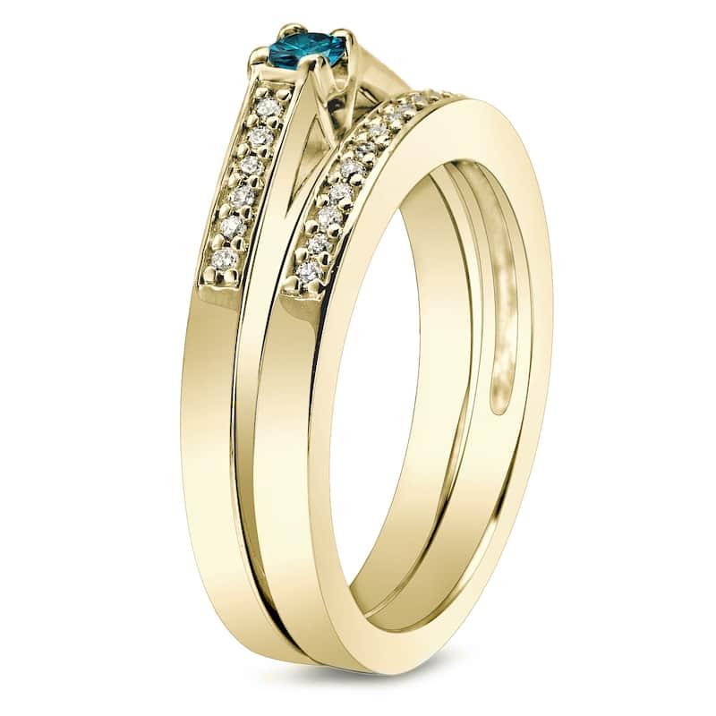 Auriya 10K Gold 1/4ctw Petite Blue Diamond Engagement Ring Set