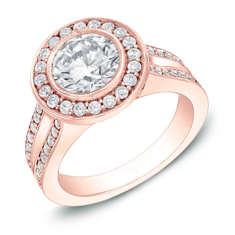Auriya 14k Rose Gold 2ctw Round Halo Diamond Engagement Ring Certified - 4