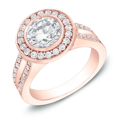 Auriya 14k Rose Gold 2ctw Round Halo Diamond Engagement Ring Certified