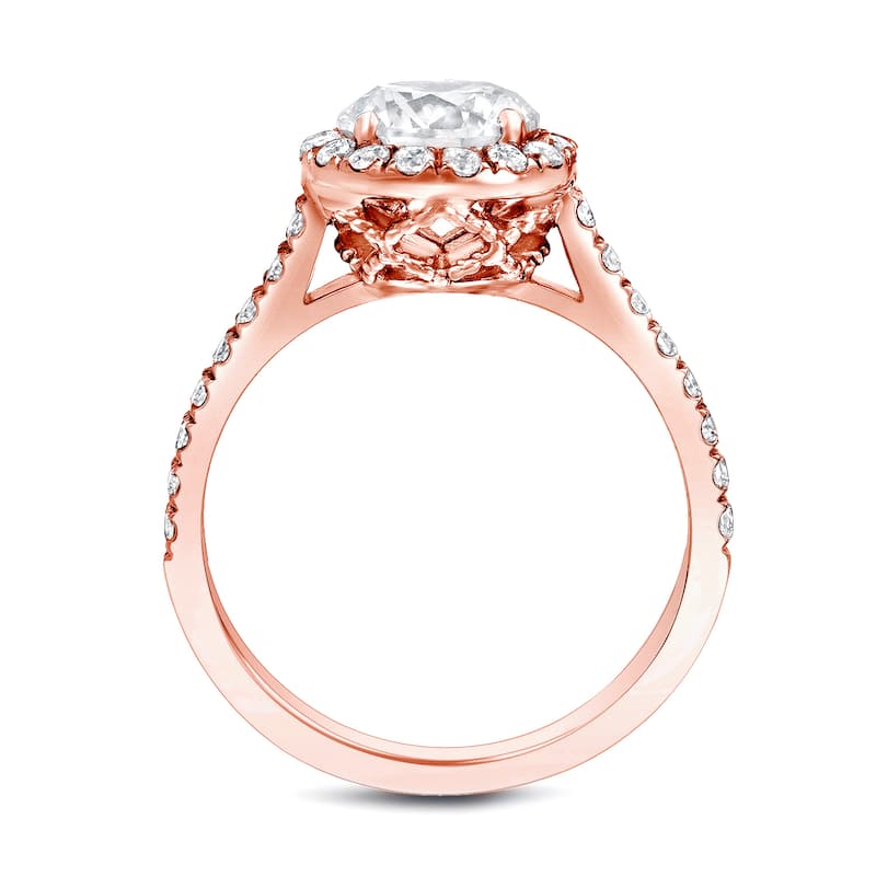 Auriya 14k Rose Gold 1 3/4ctw Round Halo Diamond Engagement Ring Certified