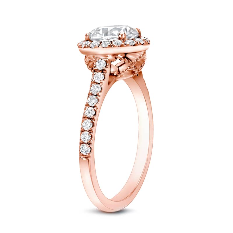 Auriya 14k Rose Gold 1 3/4ctw Round Halo Diamond Engagement Ring Certified