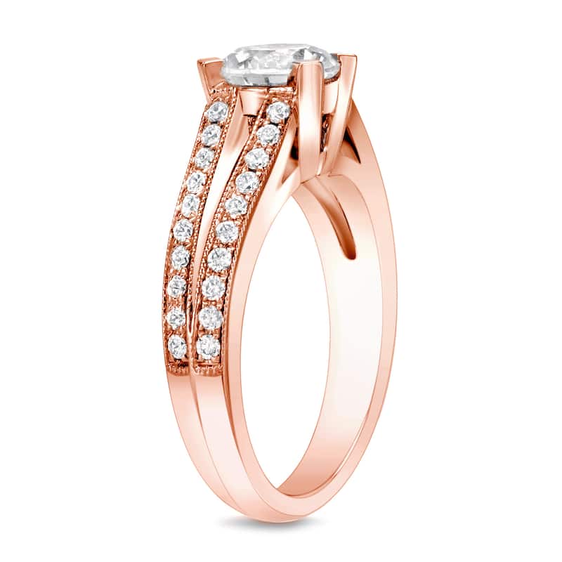Auriya 14k Rose Gold 1 1/4ctw Modern Round Diamond Engagement Ring Certified (H-I, SI1-SI2)
