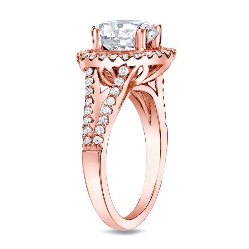 Auriya 14k Rose Gold Halo Diamond Engagement Ring 1 3/4ctw Certified