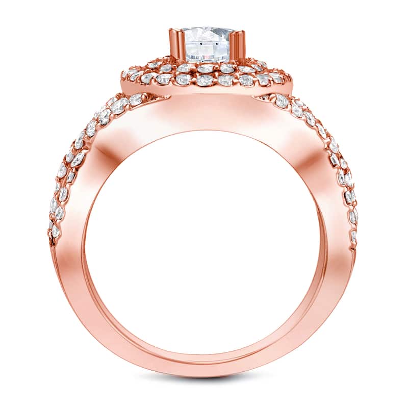 Auriya 1 1/2ct TDW Round Diamond Halo Engagement Ring 14k Rose Gold