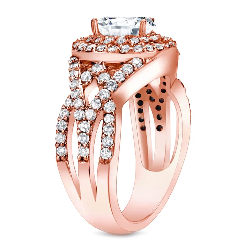 Auriya 1 1/2ct TDW Round Diamond Halo Engagement Ring 14k Rose Gold