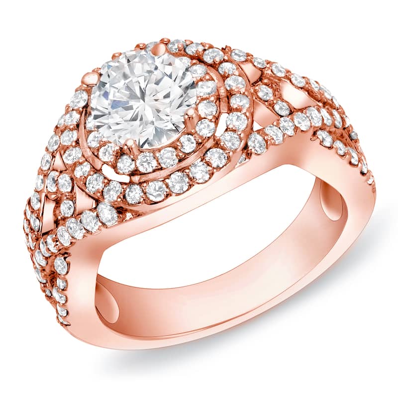 Auriya 1 1/2ct TDW Round Diamond Halo Engagement Ring 14k Rose Gold