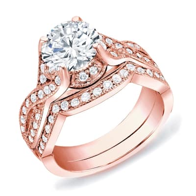 Auriya Twisted Split Shank 1 1/2ct TDW Round Diamond Engagement Ring Set 14k Rose Gold