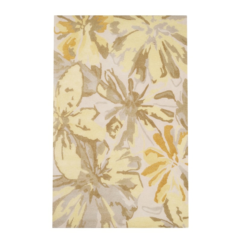 Handmade Putty Transitional Floral Wool Area Rug