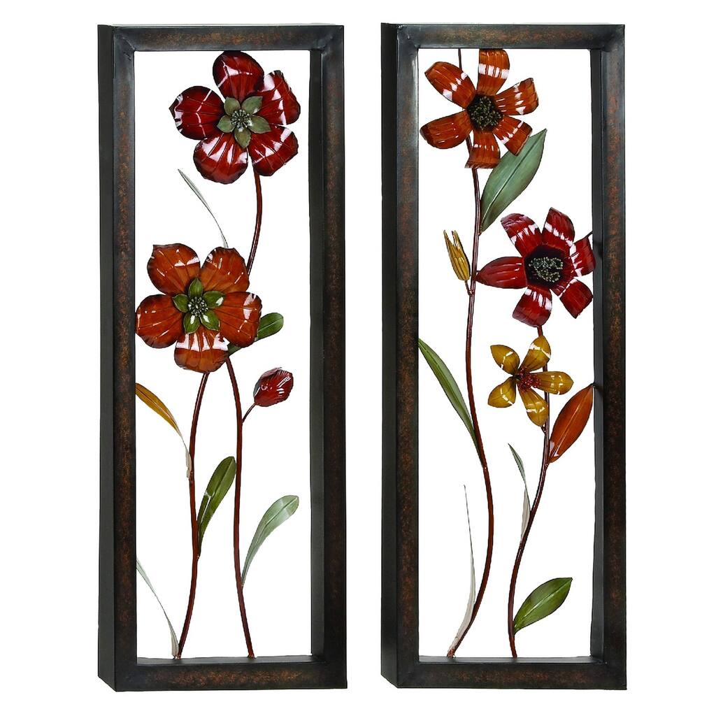 Floral Bloom 3D Metal Art Wall Panel Decor (Set of 2) - Overstock - 9420927