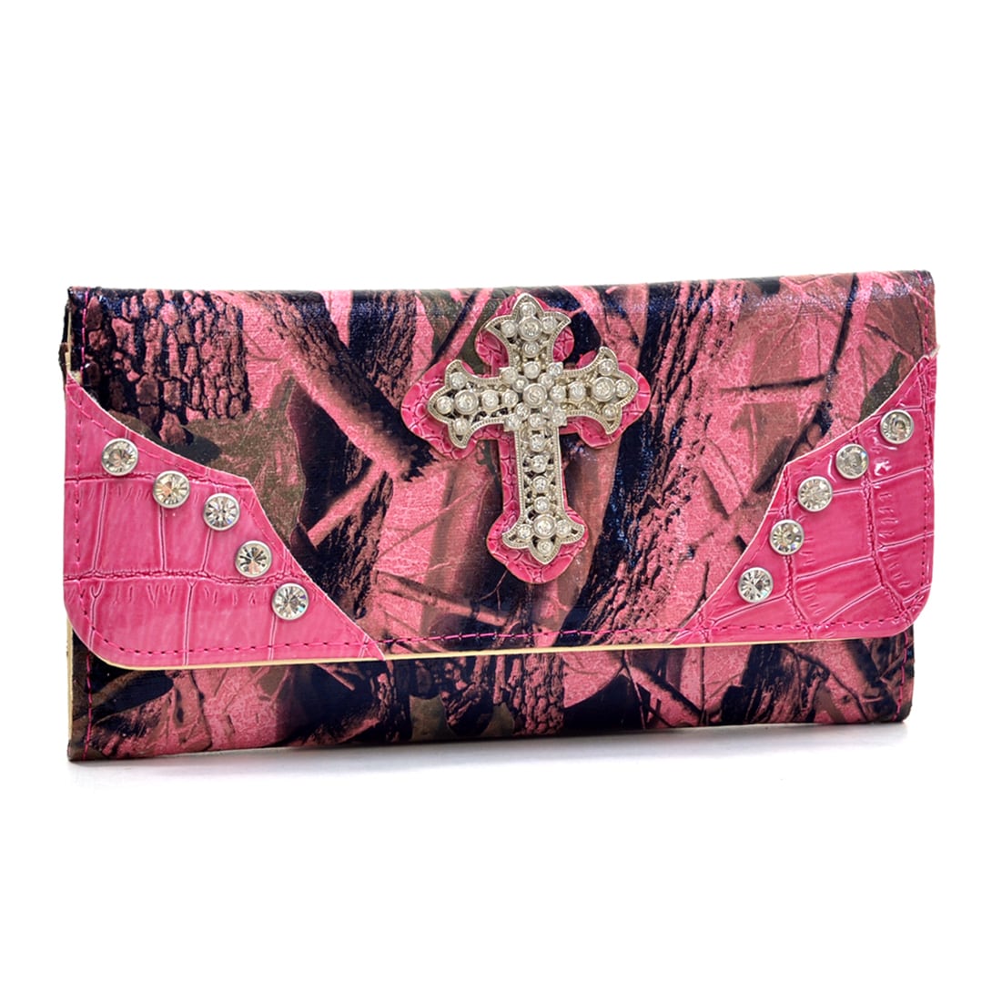 Patent and Camo Rhinestone Cross Tri fold Wallet   Shopping