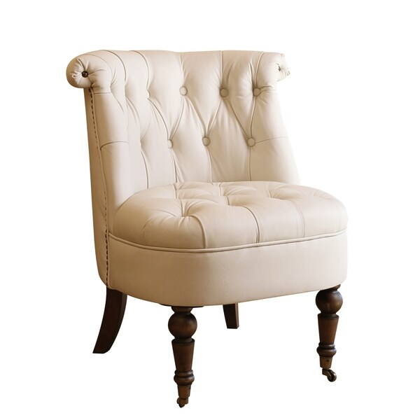 Shop Abbyson Monica Pedersen Ivory Leather Barrel Chair - On Sale