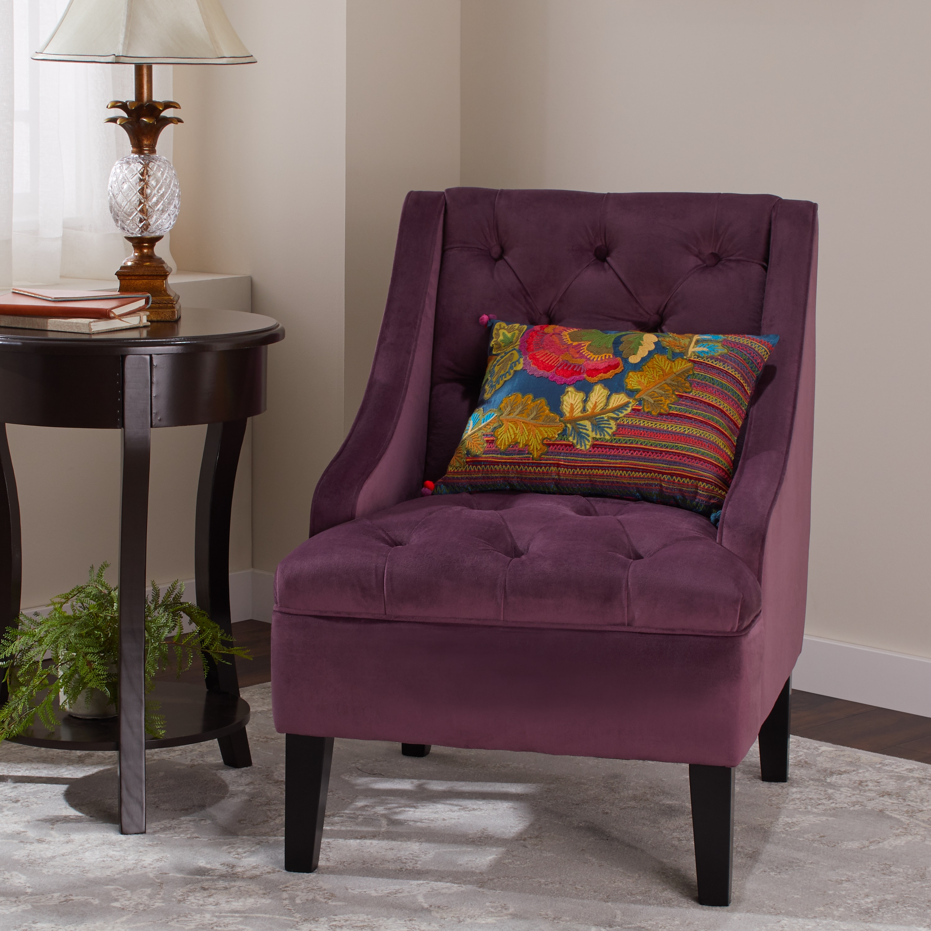 abbyson laguna tufted velvet purple accent chair