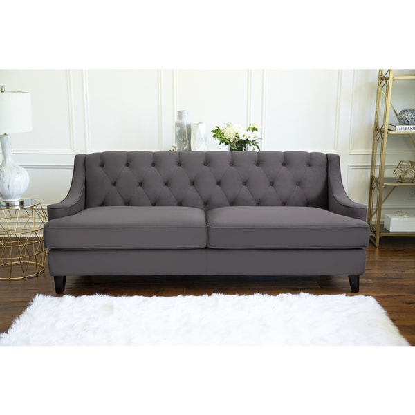 Shop Abbyson Claridge Dark Grey Velvet Fabric Tufted Sofa - On Sale