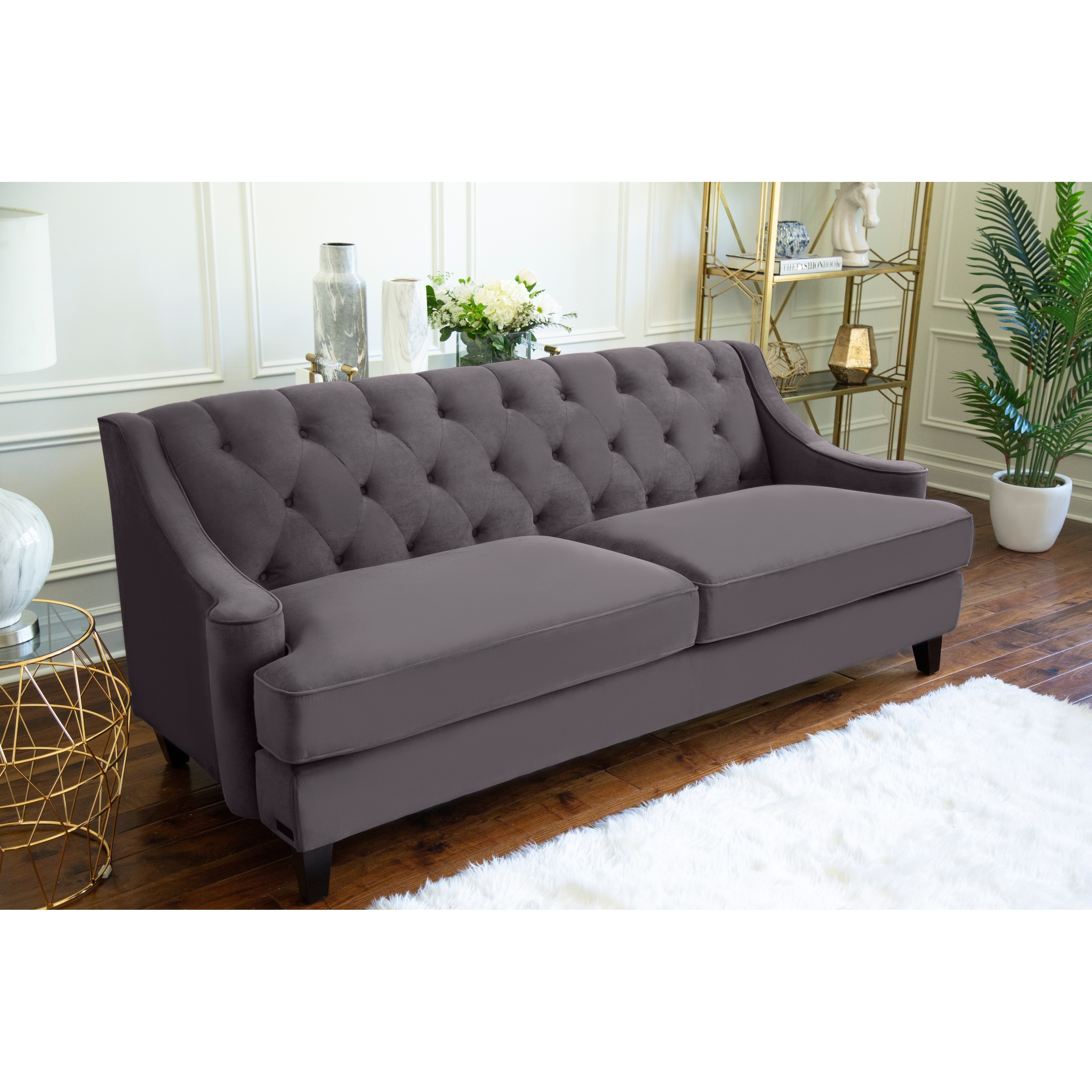 Shop Abbyson Claridge Dark Grey Velvet Fabric Tufted Sofa - Free ...