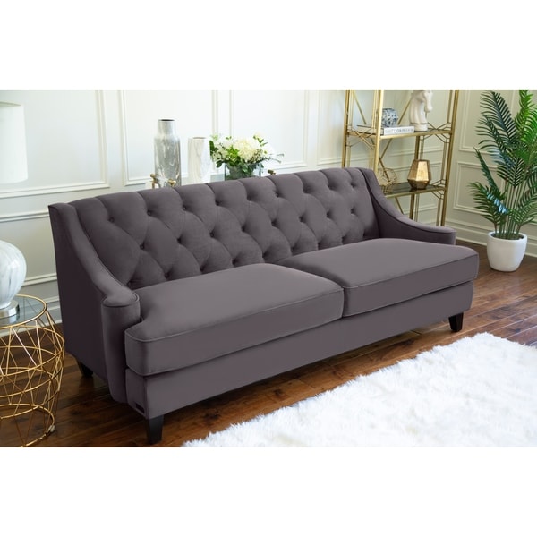 Abbyson Claridge Dark Grey Velvet Fabric Tufted Sofa