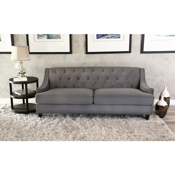 Shop Abbyson Claridge Dark Grey Velvet Fabric Tufted Sofa - Free